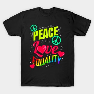 LGBTQ Pride Month Logo Peace Love Equality T-Shirt